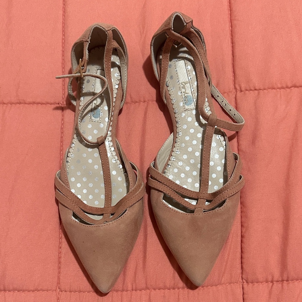 Boden Pointed Toe Ankle Strap Flats in Dusty Rose